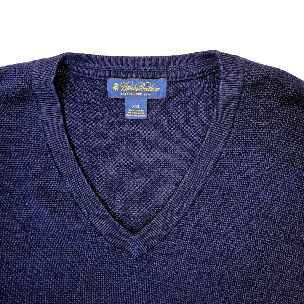 Brooks Brothers Mens XXL Blue Cotton Cashmere V-Neck‎ Sweater Vest 3731-933AW1